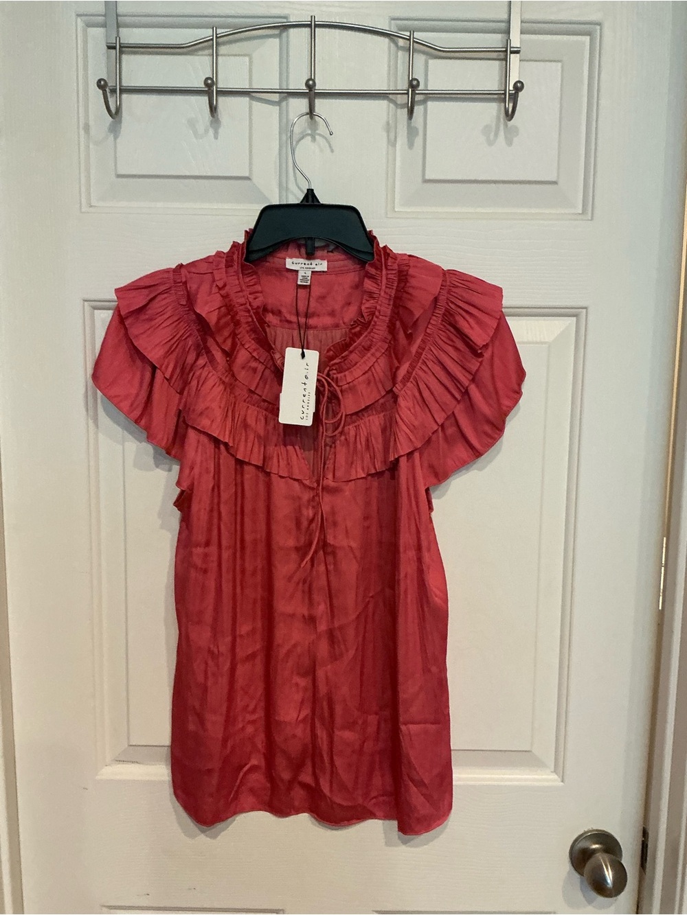 Current Air Ruffled Silk Blouse in Berry